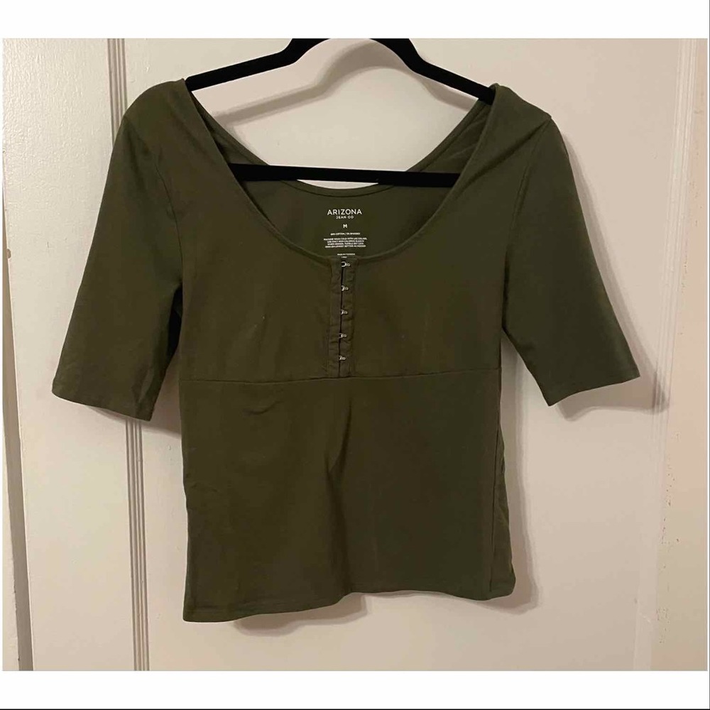 *2 FOR $10* Arizona Jean Co Olive Green Hook and Eye Top M